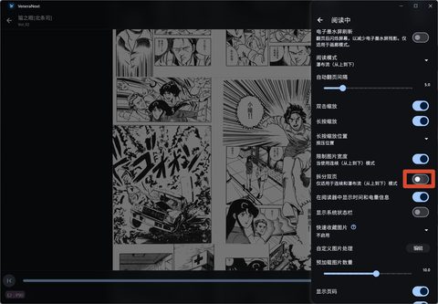 未拆分双页时的阅读画面：横向双页并排显示